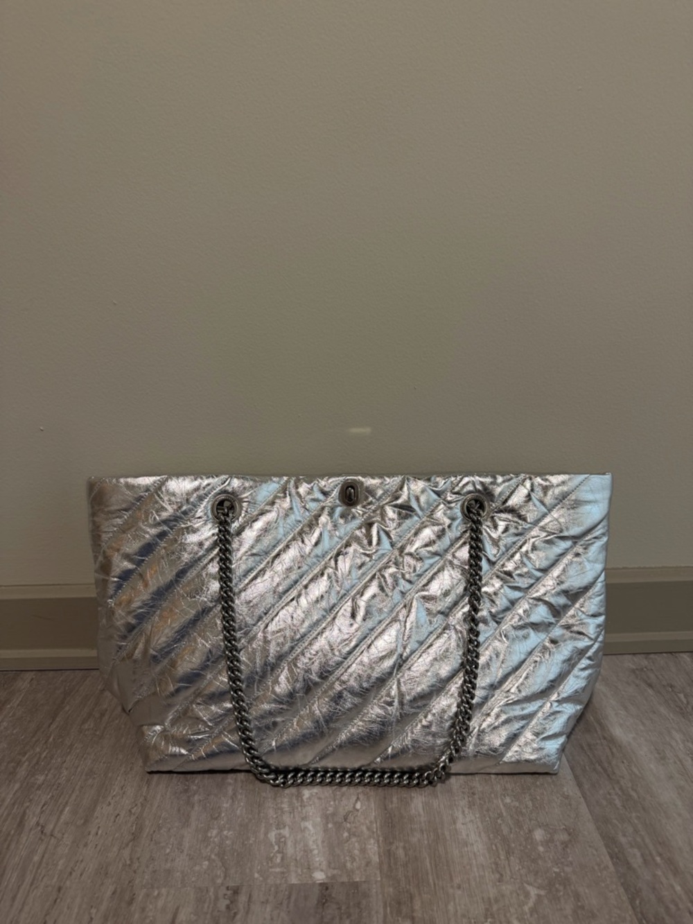 Balenciaga Metallic Silver Quilted Chain Tote Bag - Picture 7 of 7
